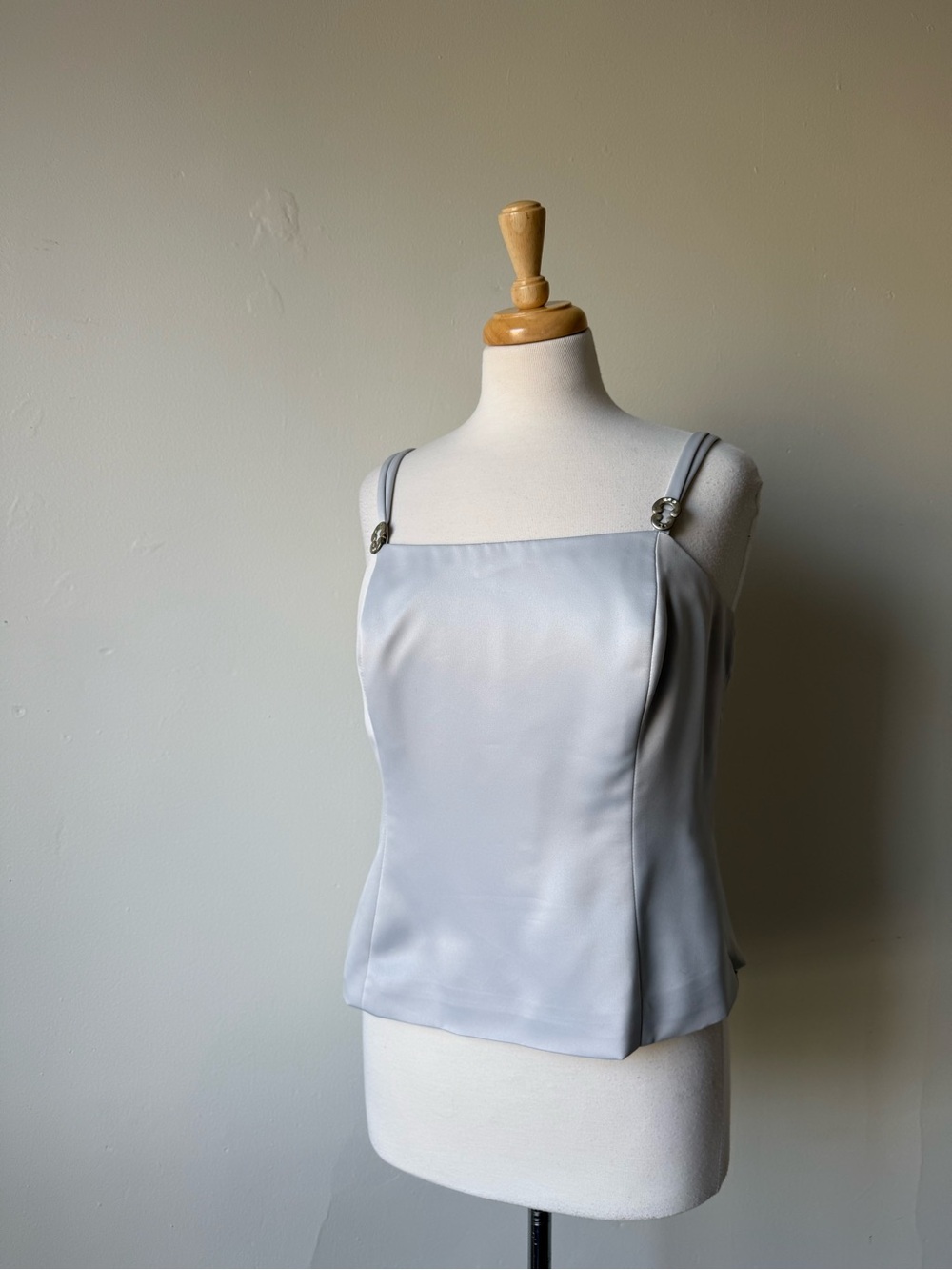 Silver Satin Rhinestone Strap Cami Tank Top